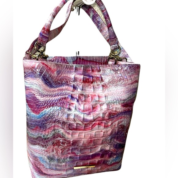 Brahmin Amelia Aura Melbourne Genuine Leather Pink Crocodile Embossed Bag NWT